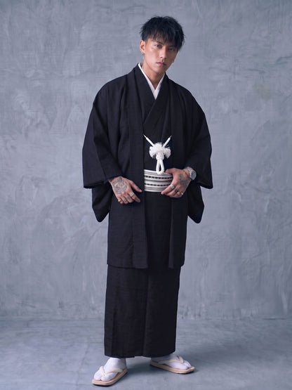 Traditional Men's Black Kimono 4/6/8PCS Set, Custom Kamon Available