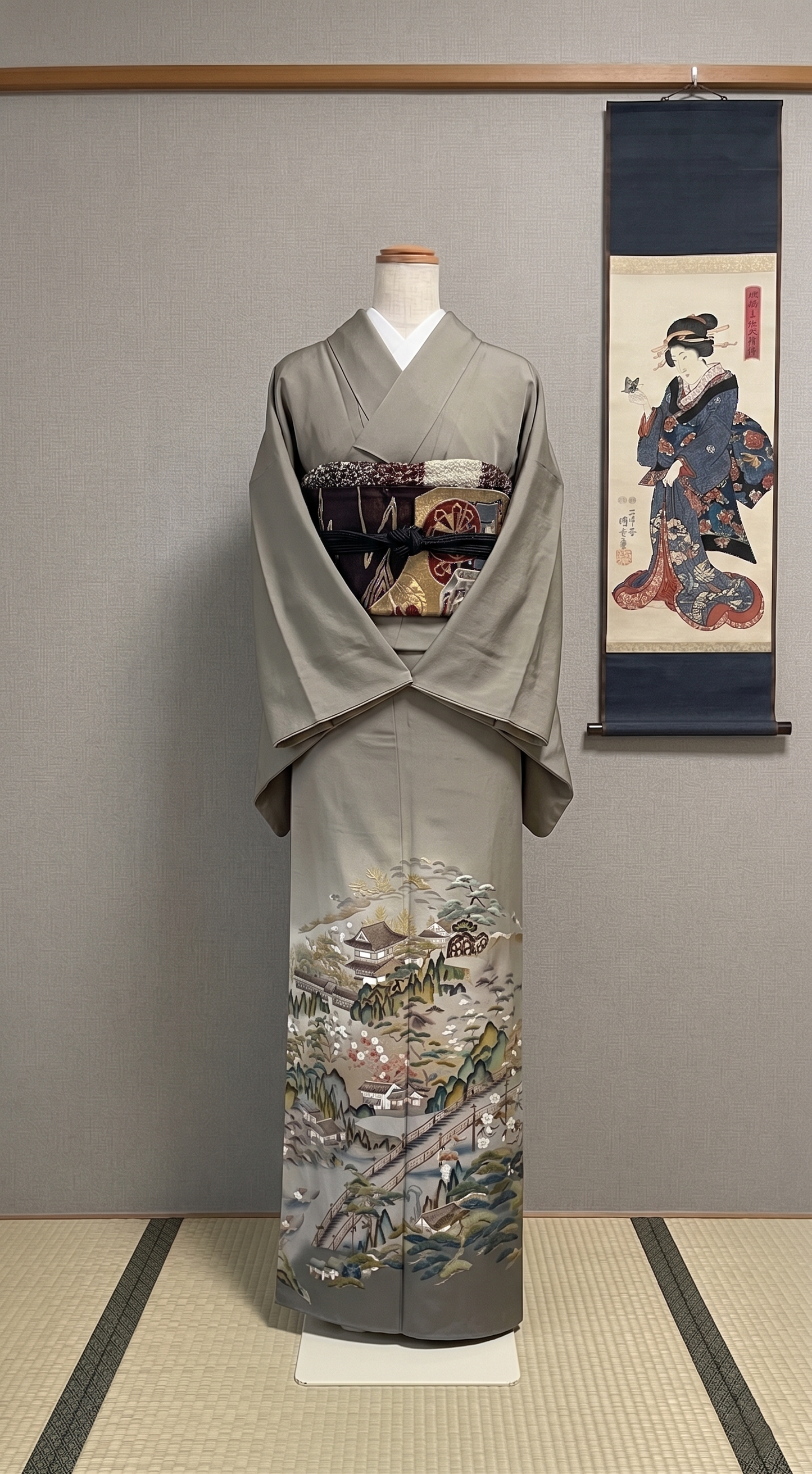 Rank A Vintage Iro Tomesode Kimono with 3 Kamons (Family Crests)