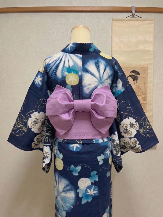 Floral Pre-Tied Obi Belt 3PCS Gift Set: Butterfly Knot Obi, Obijime & Obita