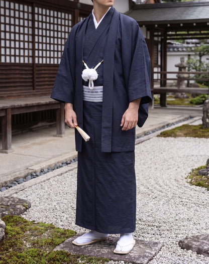 Navy Blue Men's Traditional Kimono 4/6/8PCS Set - Custom Kamon Available