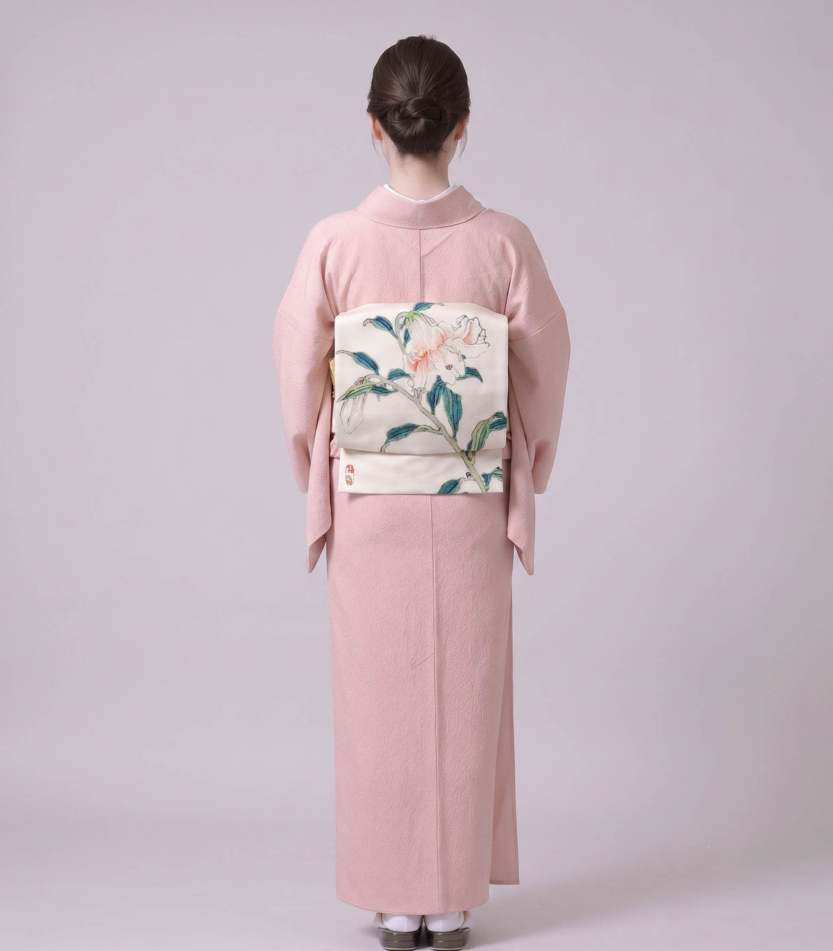 Sakura Pink Washable Iromuji Kimono Set with Pre-Tied Obi