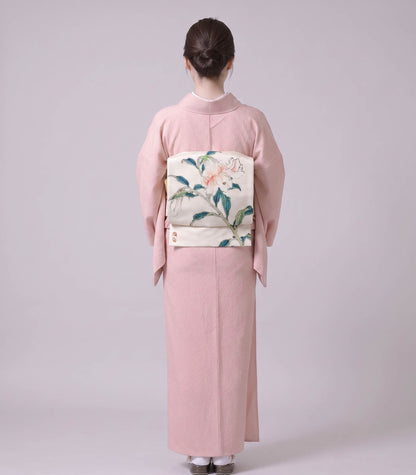 Sakura Pink Washable Iromuji Kimono Set with Pre-Tied Obi