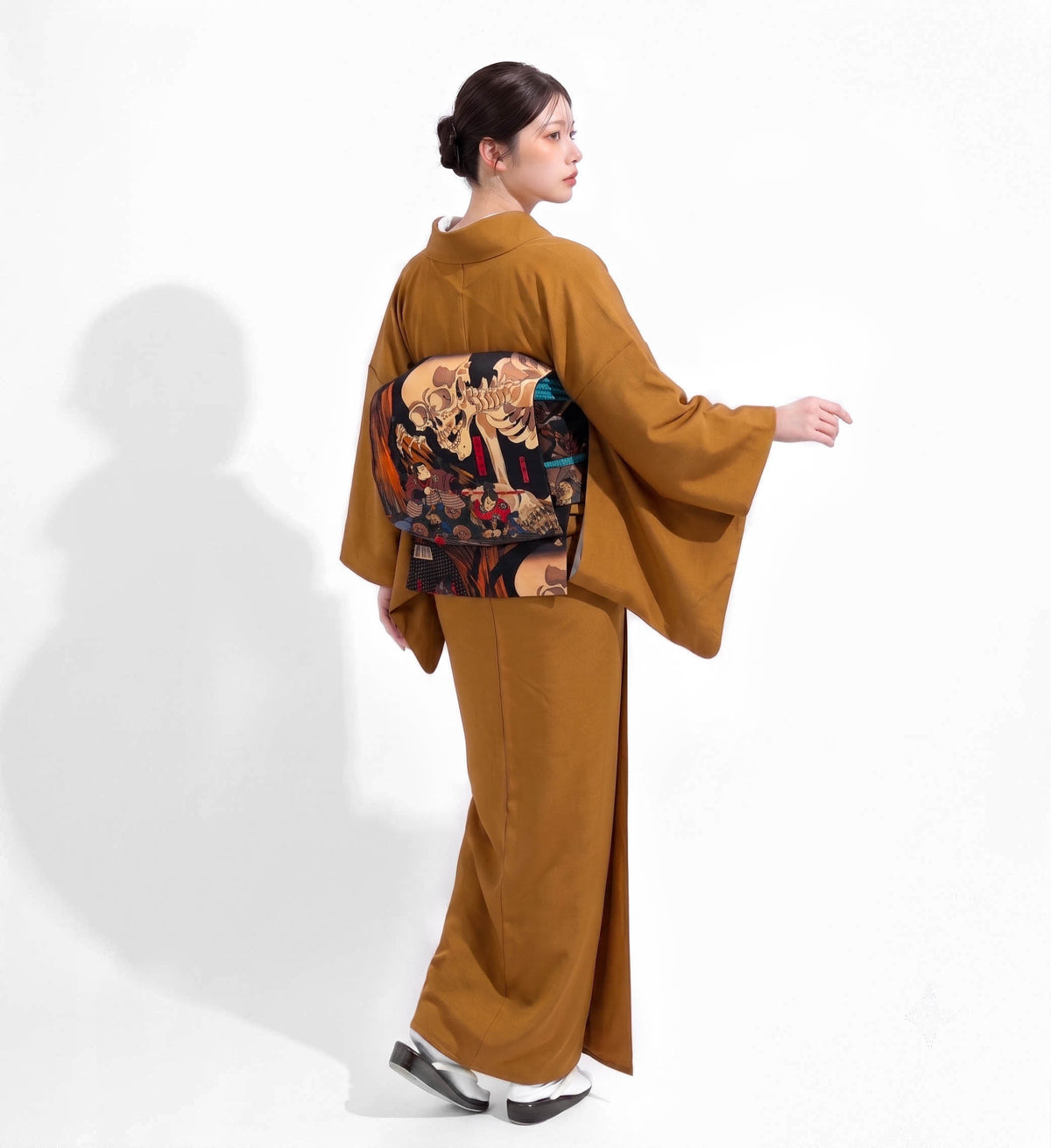 Mustard Yellow Washable Iromuji Kimono Set with Pre-Tied Obi