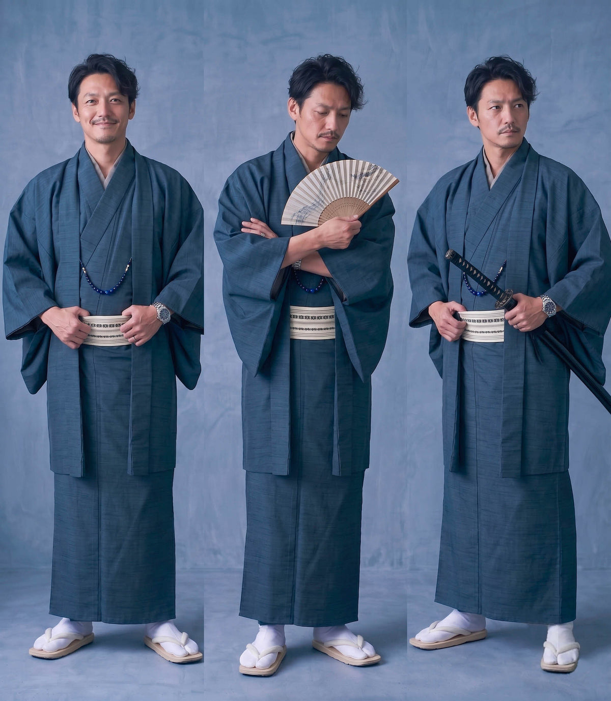 2 Colors Japanese Men's Kimono 4/6/8PCS Gift Set, Custom Kamon Available
