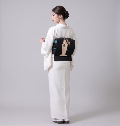 Pearl White Washable Iromuji Kimono Set with Pre-Tied Obi