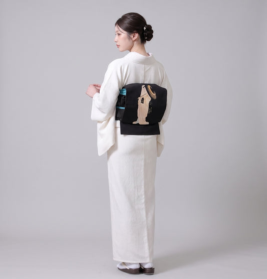 Pearl White Washable Iromuji Kimono Set with Pre-Tied Obi