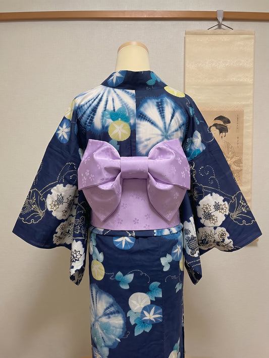 Floral Pre-Tied Obi Belt 3PCS Gift Set: Butterfly Knot Obi, Obijime & Obita