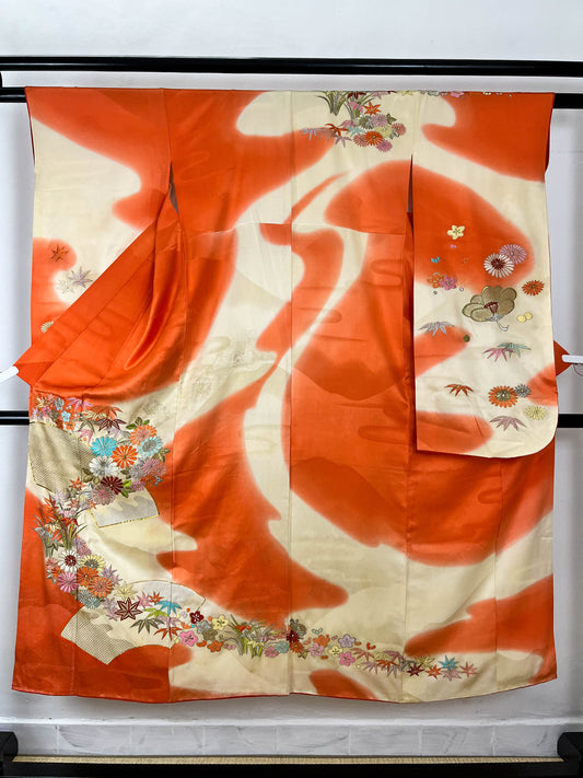 Rank B- Japanese Vintage Furisode Silk kimono, A49