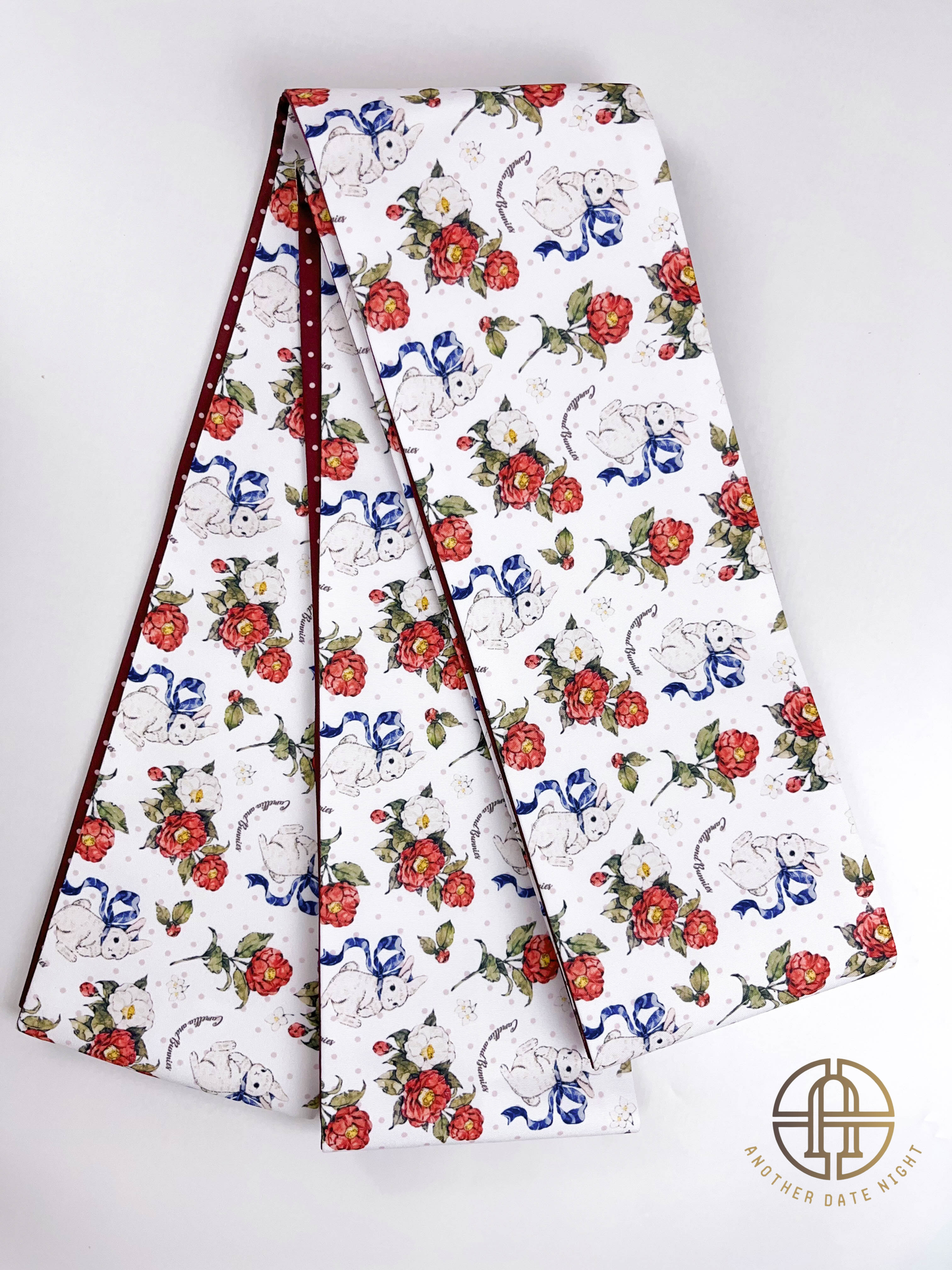 Camellia Rabbit Hanhaba & Red Polka Dots Double Sided Obi Belt for Yukata