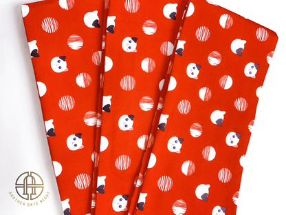 Red Polka Dot Cat Hanhaba Belt, Red Half-Width Obi for Yukata