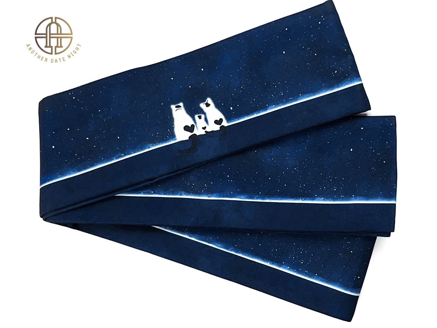 Starry Cat Hanhaba Belt- Love and Friendship, Double Sided Half-Width Obi for Yukata