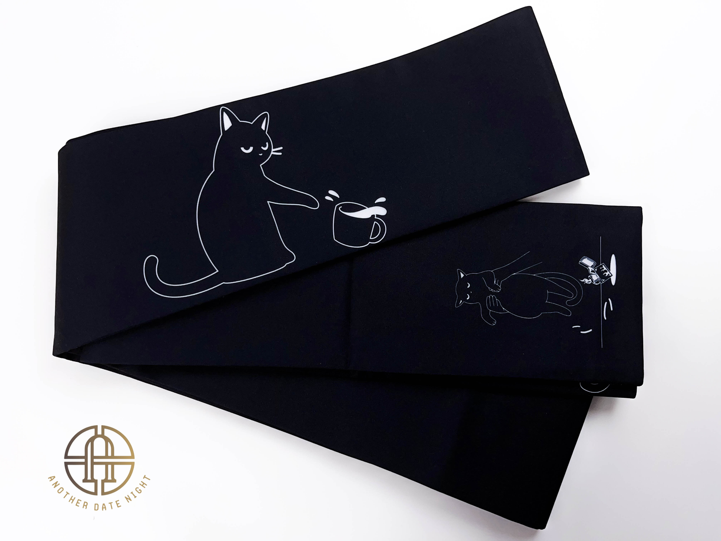 Naughty Cat Hanhaba Belt, Double Sided Half-Width Obi for Yukata