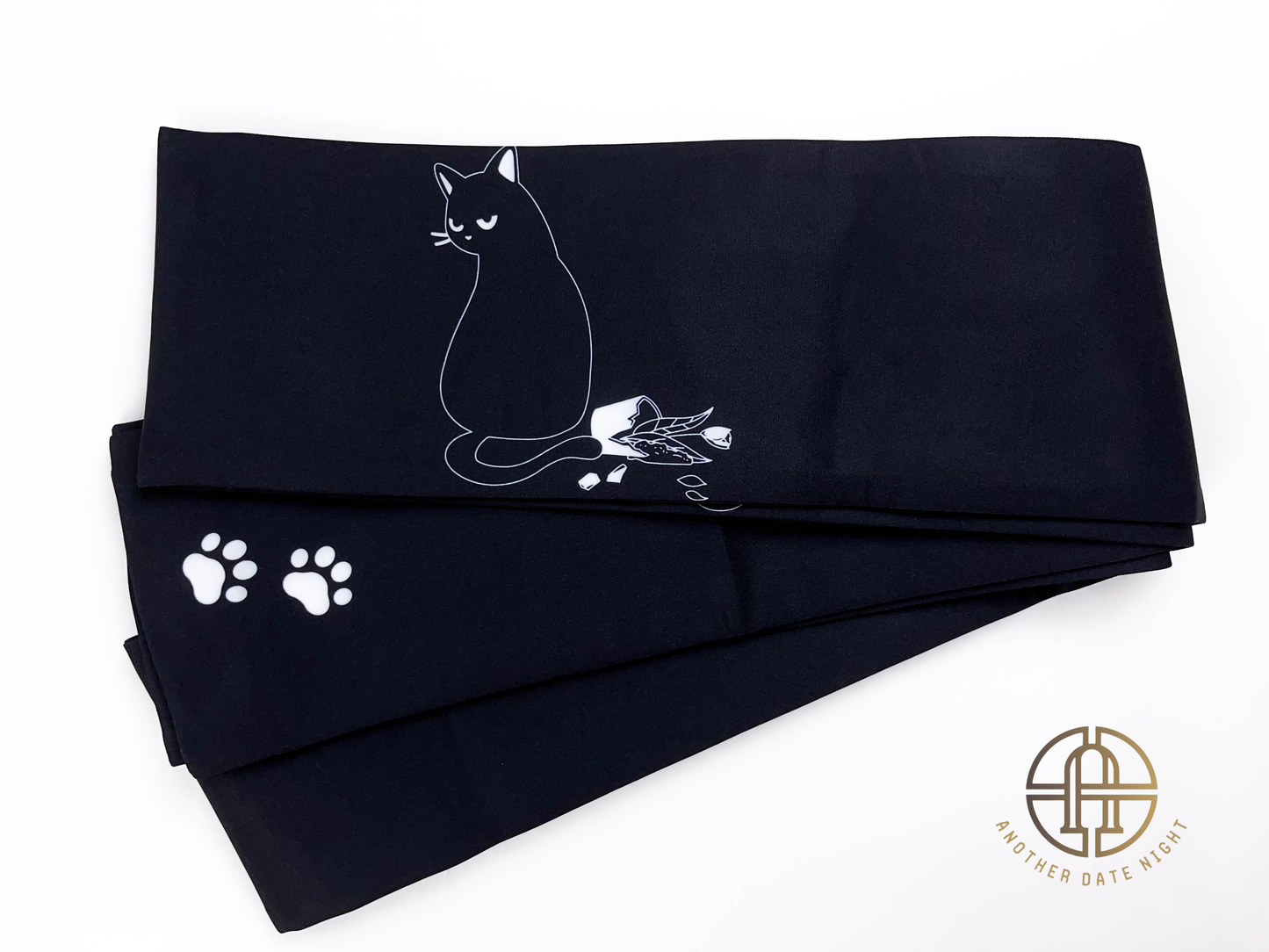 Naughty Cat Hanhaba Belt, Double Sided Half-Width Obi for Yukata