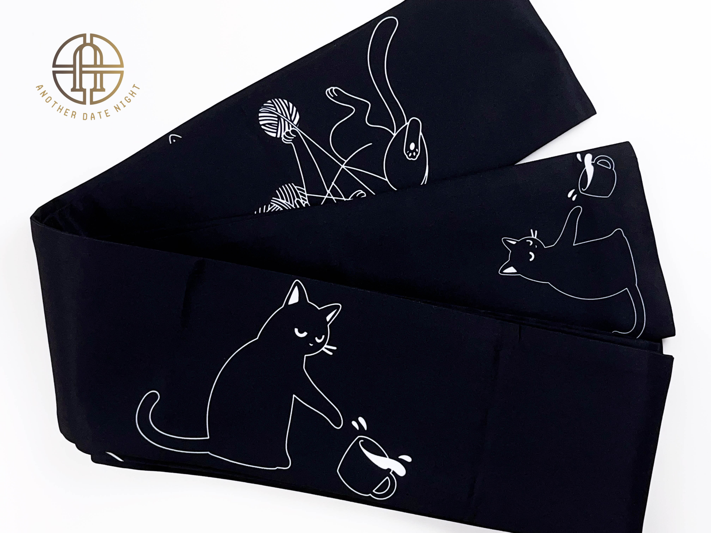 Naughty Cat Hanhaba Belt, Double Sided Half-Width Obi for Yukata