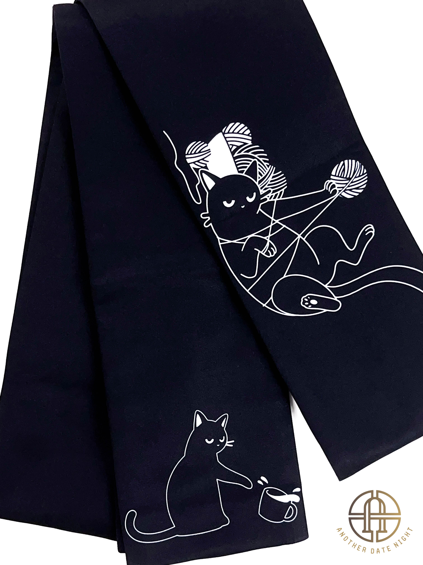 Naughty Cat Hanhaba Belt, Double Sided Half-Width Obi for Yukata