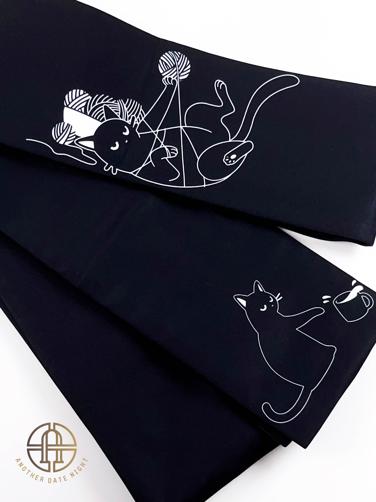 Naughty Cat Hanhaba Belt, Double Sided Half-Width Obi for Yukata