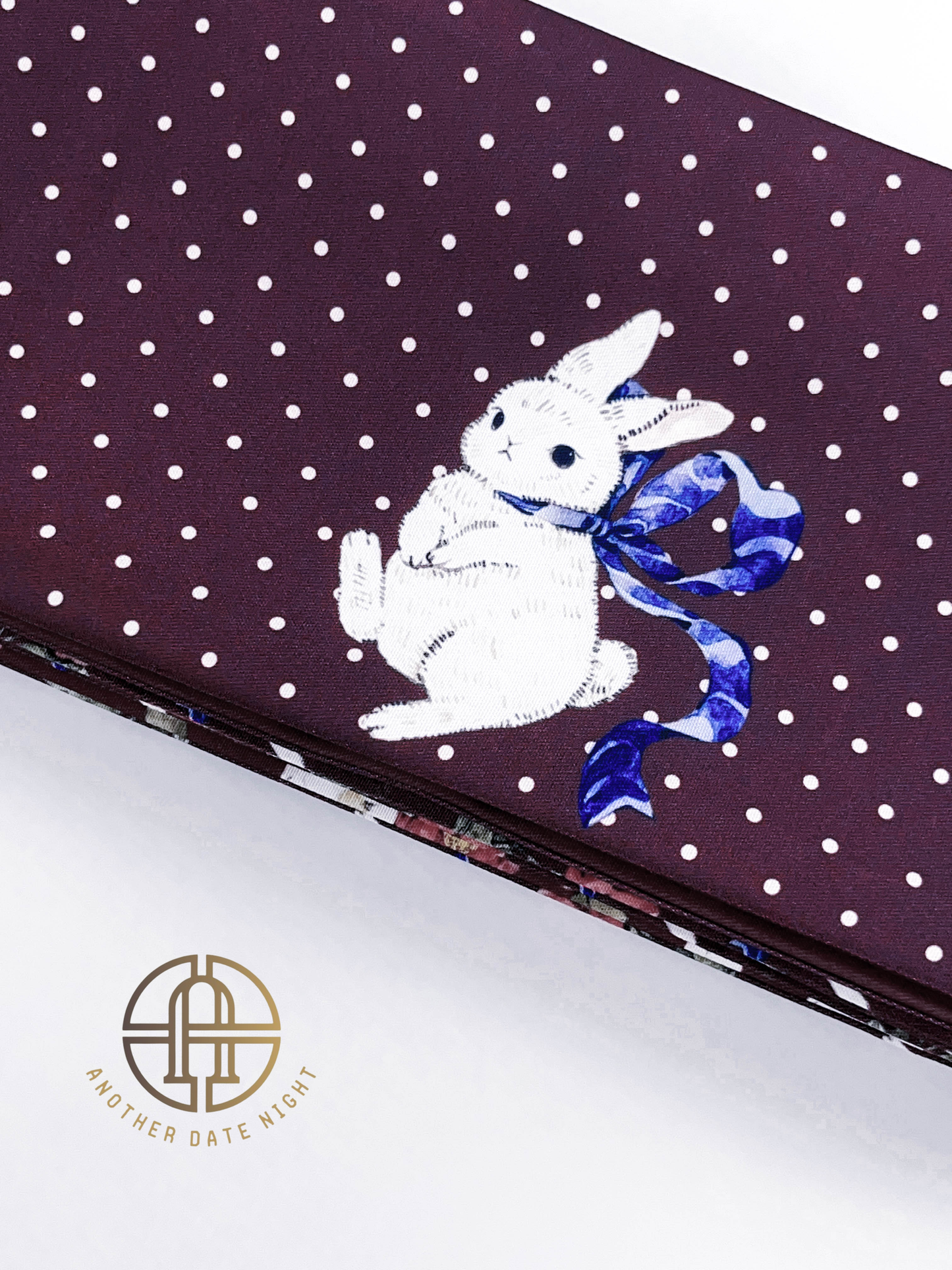 Camellia Rabbit Hanhaba & Polka Dots Double Sided Obi Belt for Yukata (Purple and Wine Red))