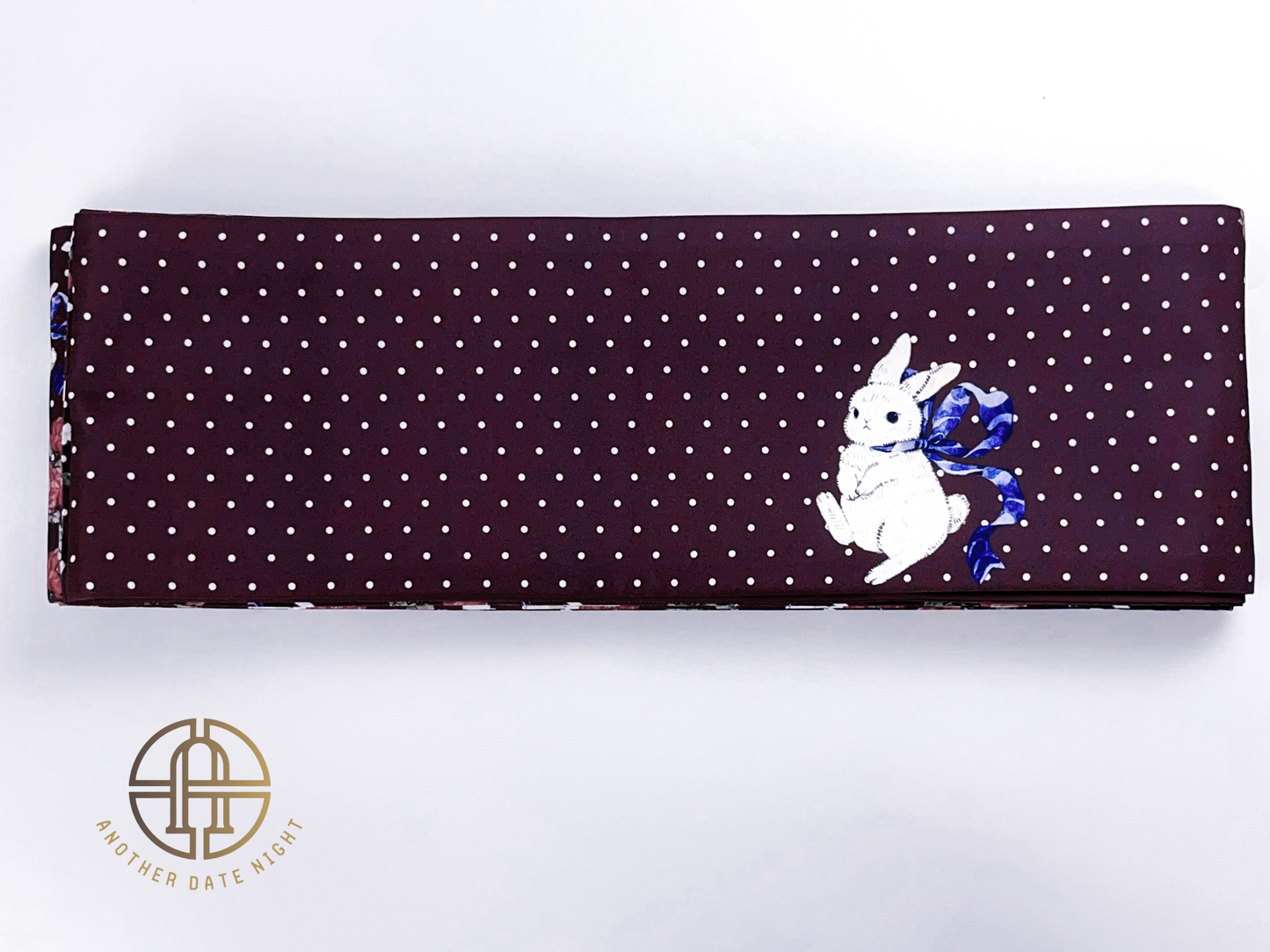 Camellia Rabbit Hanhaba & Polka Dots Double Sided Obi Belt for Yukata (Purple and Wine Red))