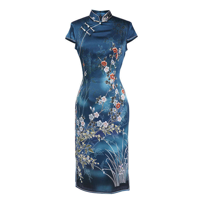 Blue Silk Qipao Dress, SQ007
