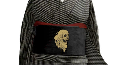 Skull Pattern Double Sided Hanhaba Obi Belt, Yukata Obi