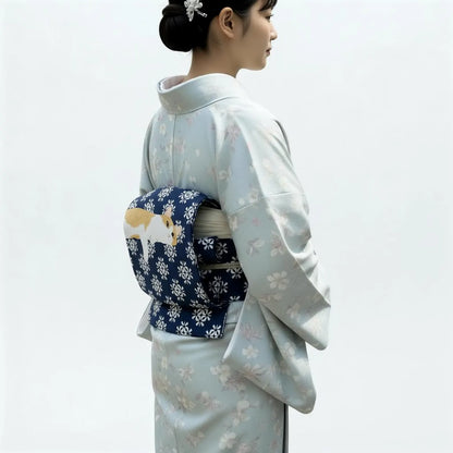 Cute Cat Nagoya Obi, Pre-Tied Tsuke Obi, Wear in 5 Mins, No Tie Needed,Taiko Drum Knot, Kimono Belt