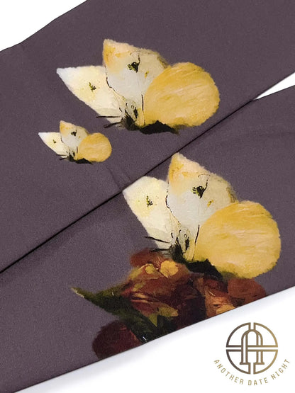 Pre-Tied Obi Belt with Cute Oil Painting Cat, Purple Obi Belt, Easy-to-Wear Nagoya Obi, Double-layer Taiko Knot