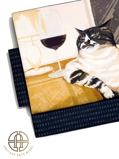 Red Wine World-Weary Cat, Easy Wear Obi, Pre-Tied