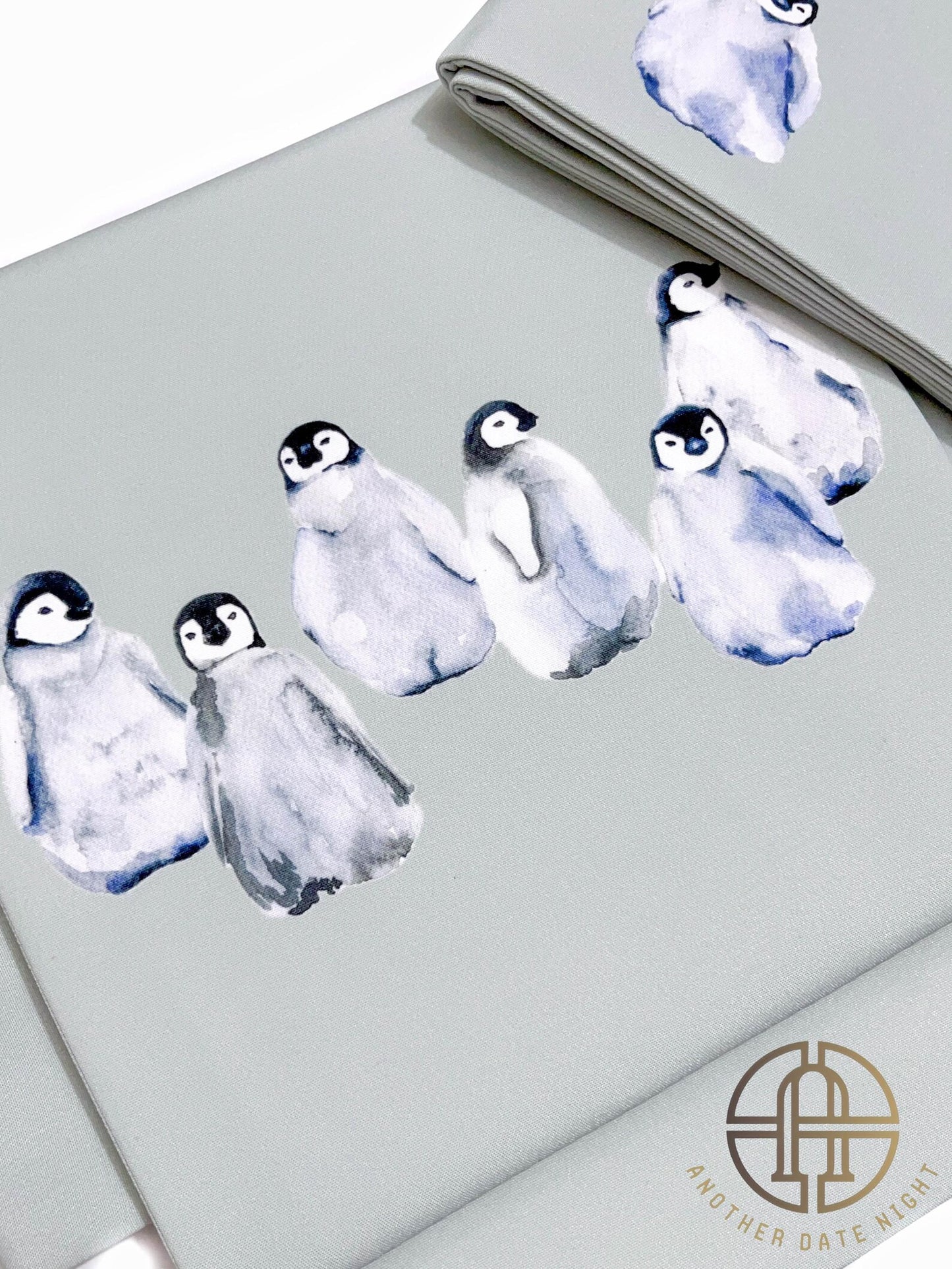 Gray-Green Obi with Cute Penguin Pattern, Pastel Green, Soft Green Easy Wear Obi, Ideal Tea Ceremony Sash