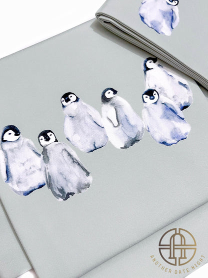 Gray-Green Obi with Cute Penguin Pattern, Pastel Green, Soft Green Easy Wear Obi, Ideal Tea Ceremony Sash