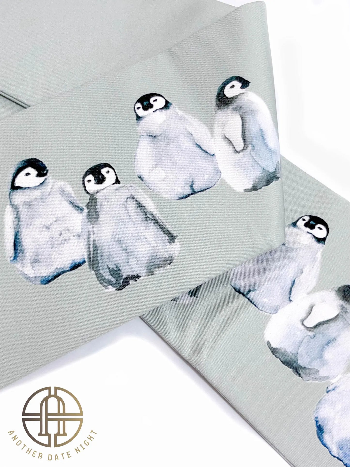 Gray-Green Obi with Cute Penguin Pattern, Pastel Green, Soft Green Easy Wear Obi, Ideal Tea Ceremony Sash