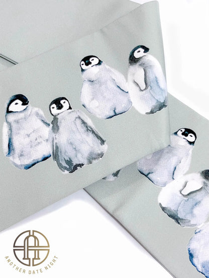 Gray-Green Obi with Cute Penguin Pattern, Pastel Green, Soft Green Easy Wear Obi, Ideal Tea Ceremony Sash