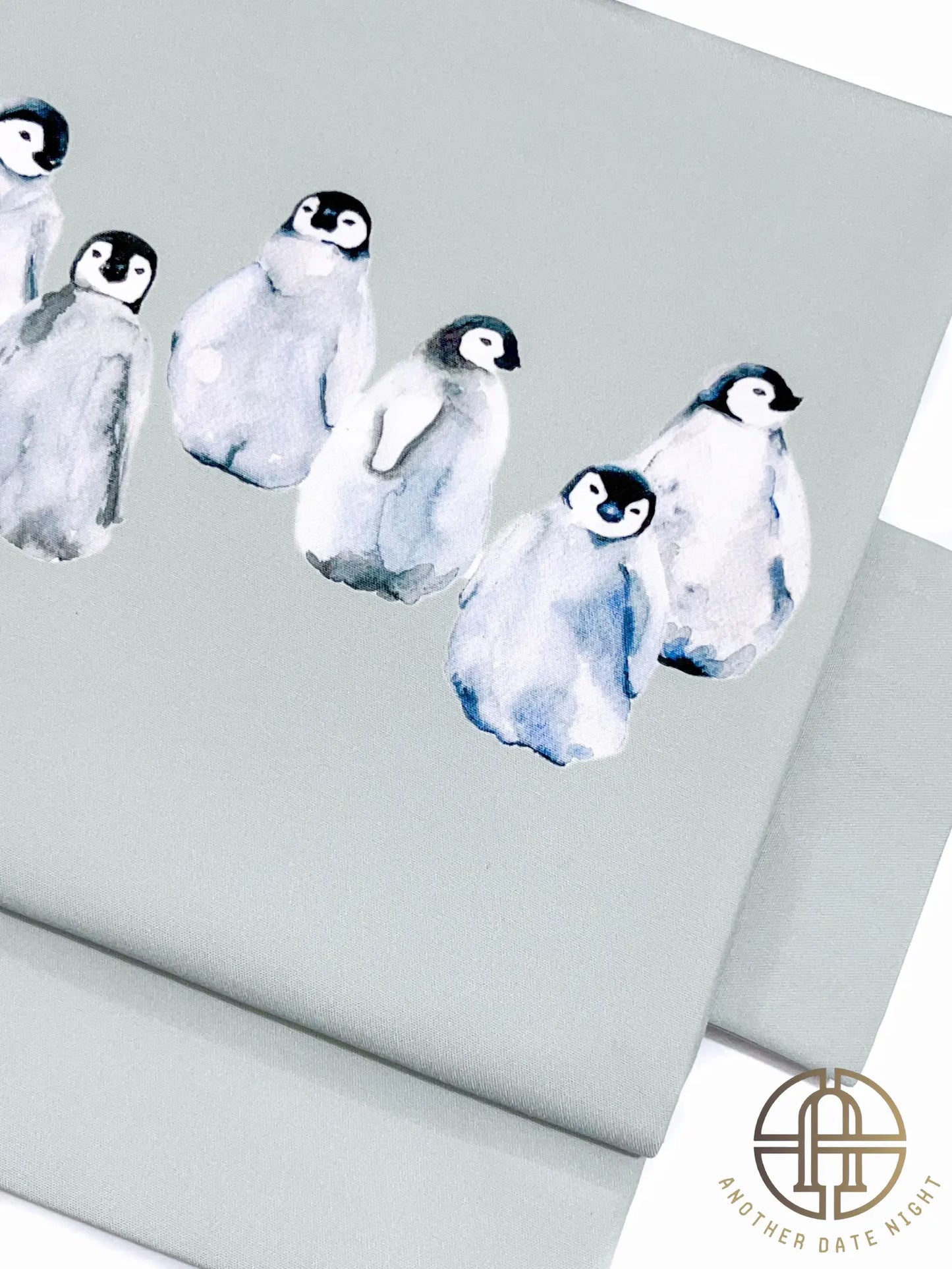 Gray-Green Obi with Cute Penguin Pattern, Pastel Green, Soft Green Easy Wear Obi, Ideal Tea Ceremony Sash