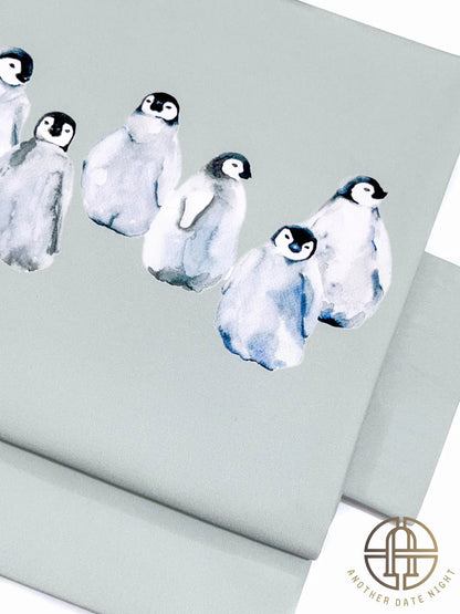 Gray-Green Obi with Cute Penguin Pattern, Pastel Green, Soft Green Easy Wear Obi, Ideal Tea Ceremony Sash