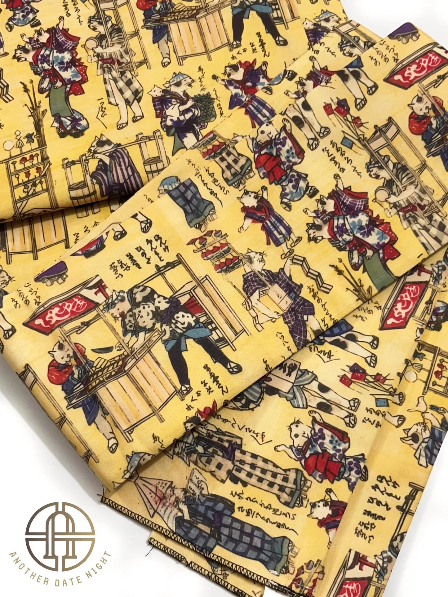 Ukiyo-e Cat Kimono Belt: Pre-Tied Nagoya Obi, Easy-Wear Taiko Drum Knot