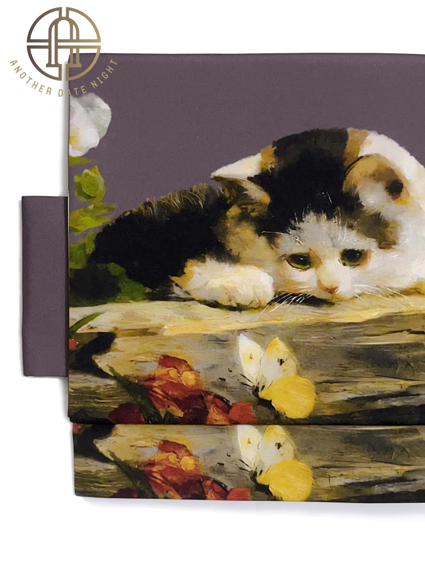 Pre-Tied Obi Belt with Cute Oil Painting Cat, Purple Obi Belt, Easy-to-Wear Nagoya Obi, Double-layer Taiko Knot