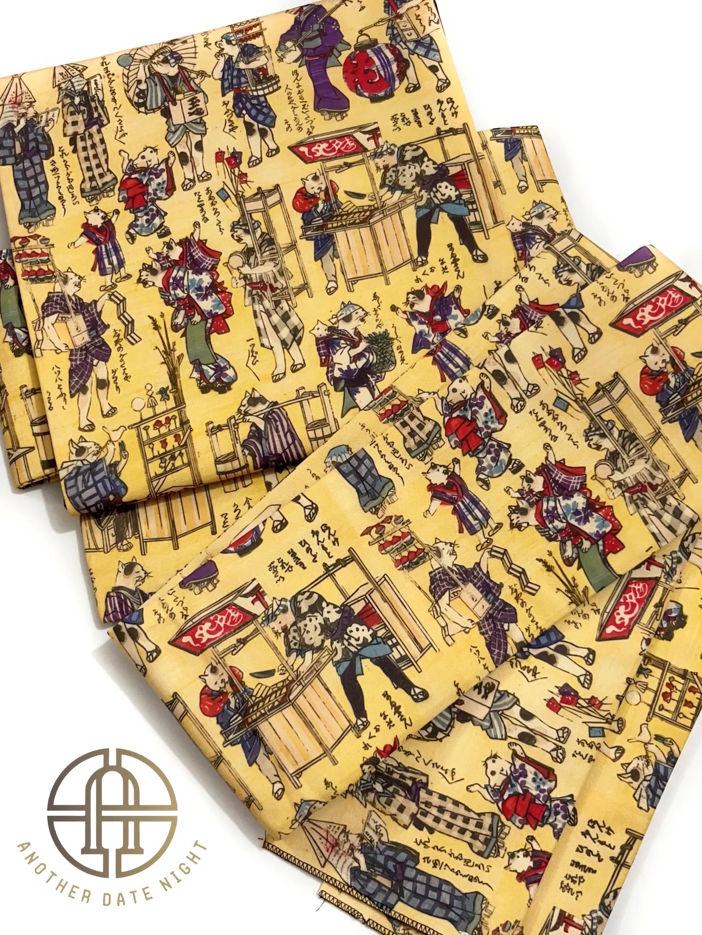 Ukiyo-e Cat Kimono Belt: Pre-Tied Nagoya Obi, Easy-Wear Taiko Drum Knot