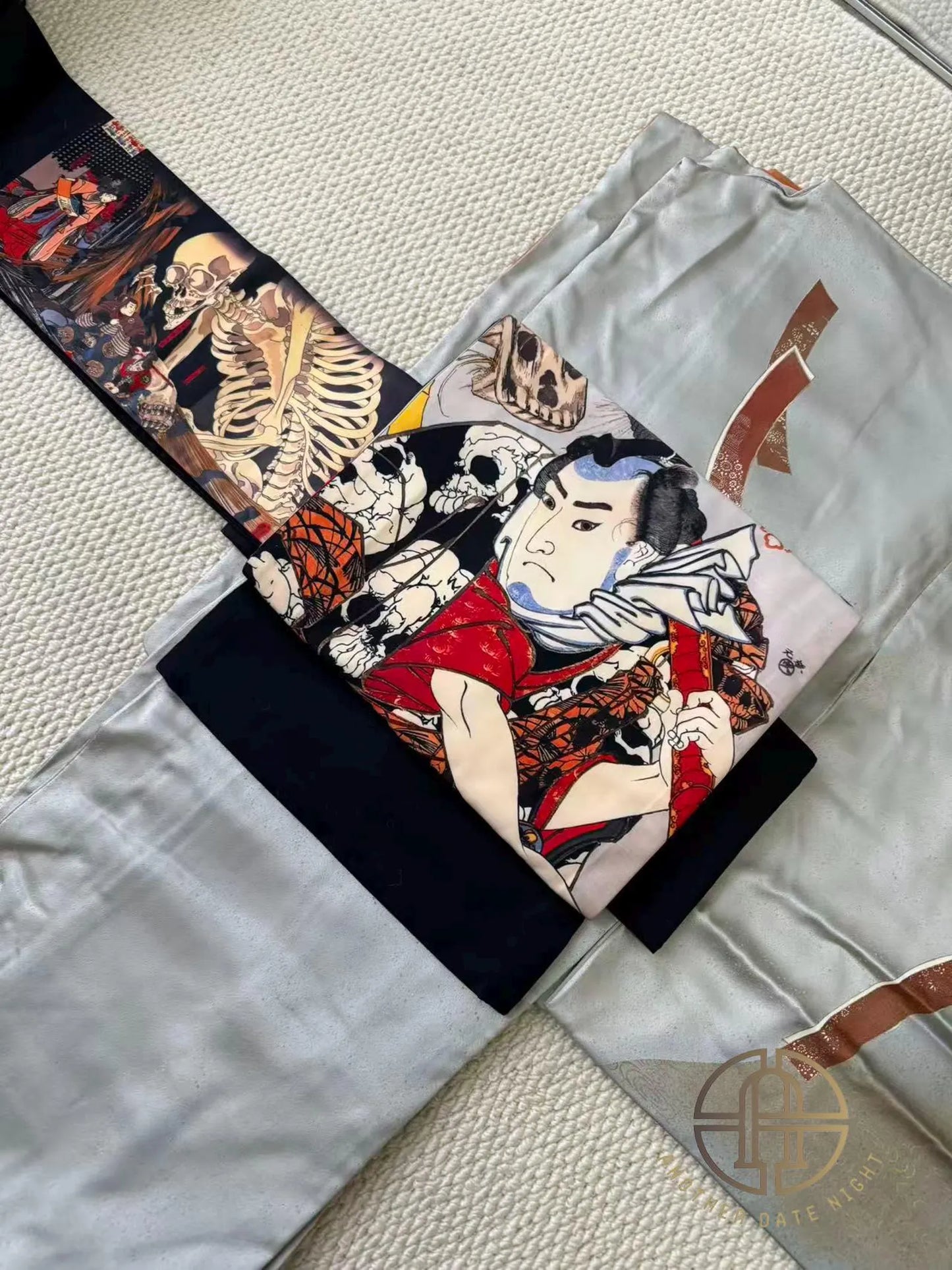 Takiyasha Witch Edo Period Ukiyo-e Obi, Pre-Tied Nagoya Tsuke Obi (Double Sided)