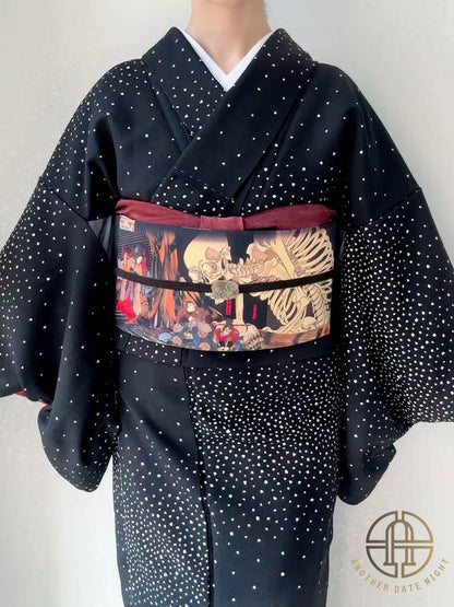 Takiyasha Witch Edo Period Ukiyo-e Obi, Pre-Tied Nagoya Tsuke Obi (Double Sided)