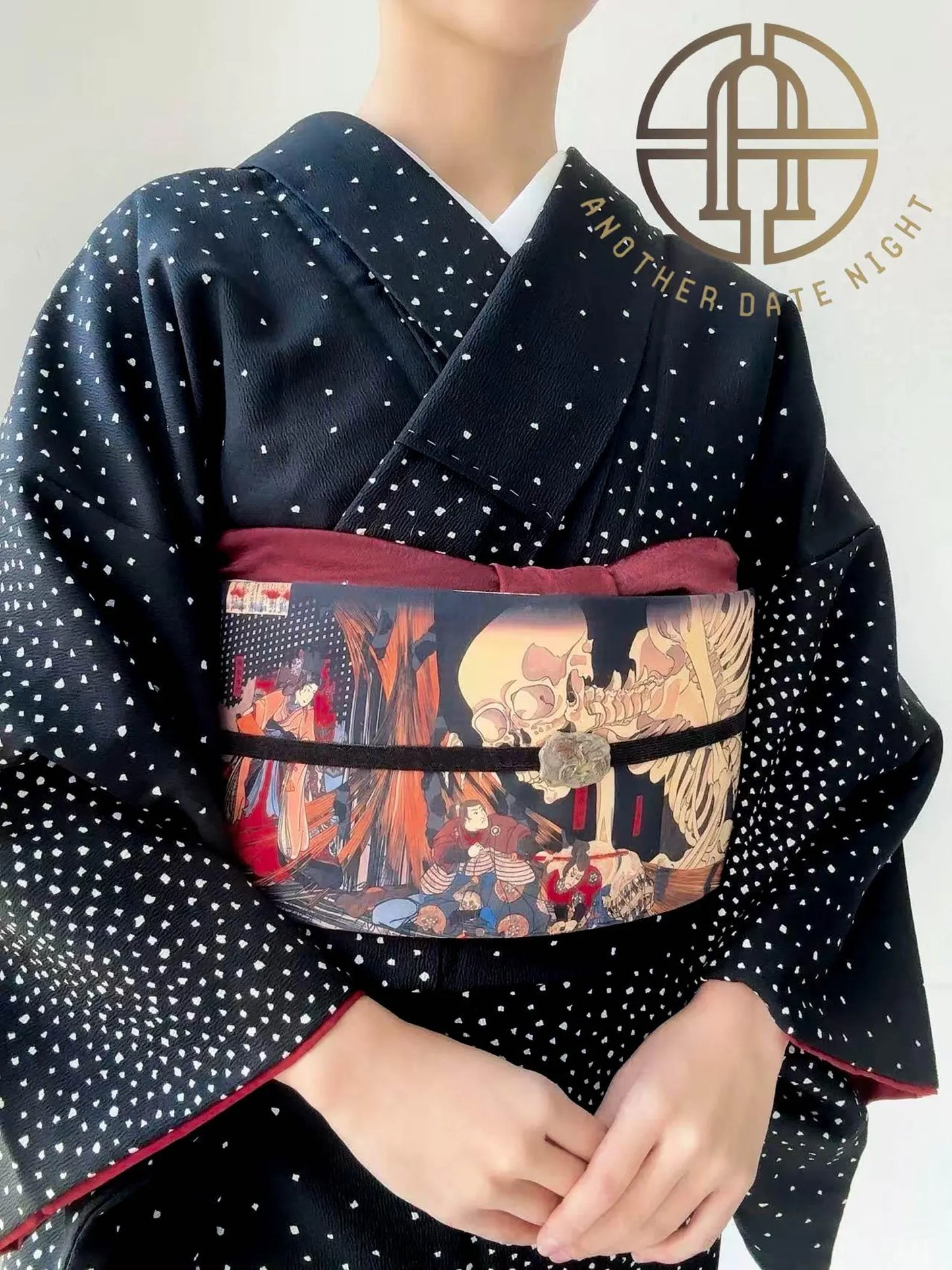 Takiyasha Witch Edo Period Ukiyo-e Obi, Pre-Tied Nagoya Tsuke Obi (Double Sided)