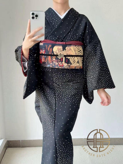 Takiyasha Witch Edo Period Ukiyo-e Obi, Pre-Tied Nagoya Tsuke Obi (Double Sided)