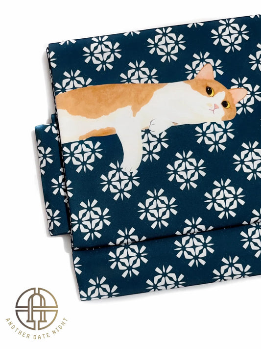 Cute Cat Nagoya Obi, Pre-Tied Tsuke Obi, Wear in 5 Mins, No Tie Needed,Taiko Drum Knot, Kimono Belt