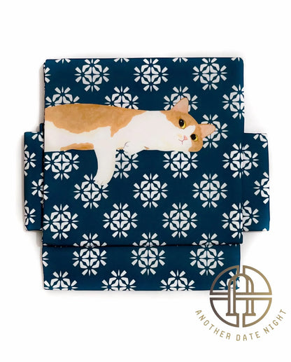 Cute Cat Nagoya Obi, Pre-Tied Tsuke Obi, Wear in 5 Mins, No Tie Needed,Taiko Drum Knot, Kimono Belt