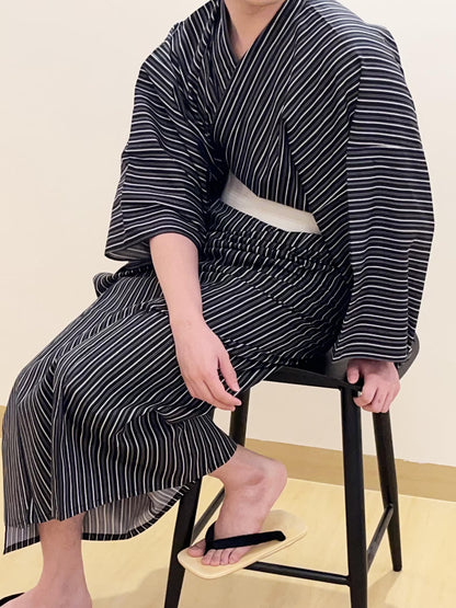 Men's Black Striped Cotton Yukata,  3PCS/5PCS Set, Custom Fit Available