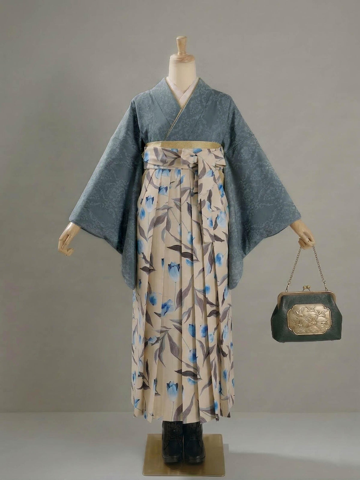 Tulip Hakama Skirt & Jacquard Kimono Set: Women's Graduation Outfit