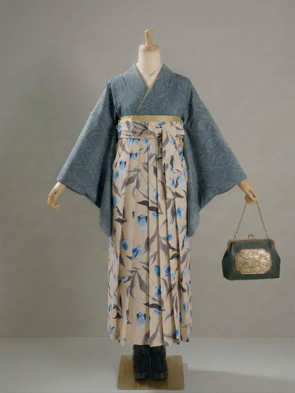 Tulip Hakama Skirt & Jacquard Kimono Set: Women's Graduation Outfit