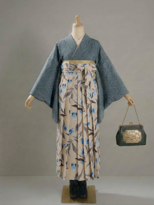 Tulip Hakama Skirt & Jacquard Kimono Set: Women's Graduation Outfit