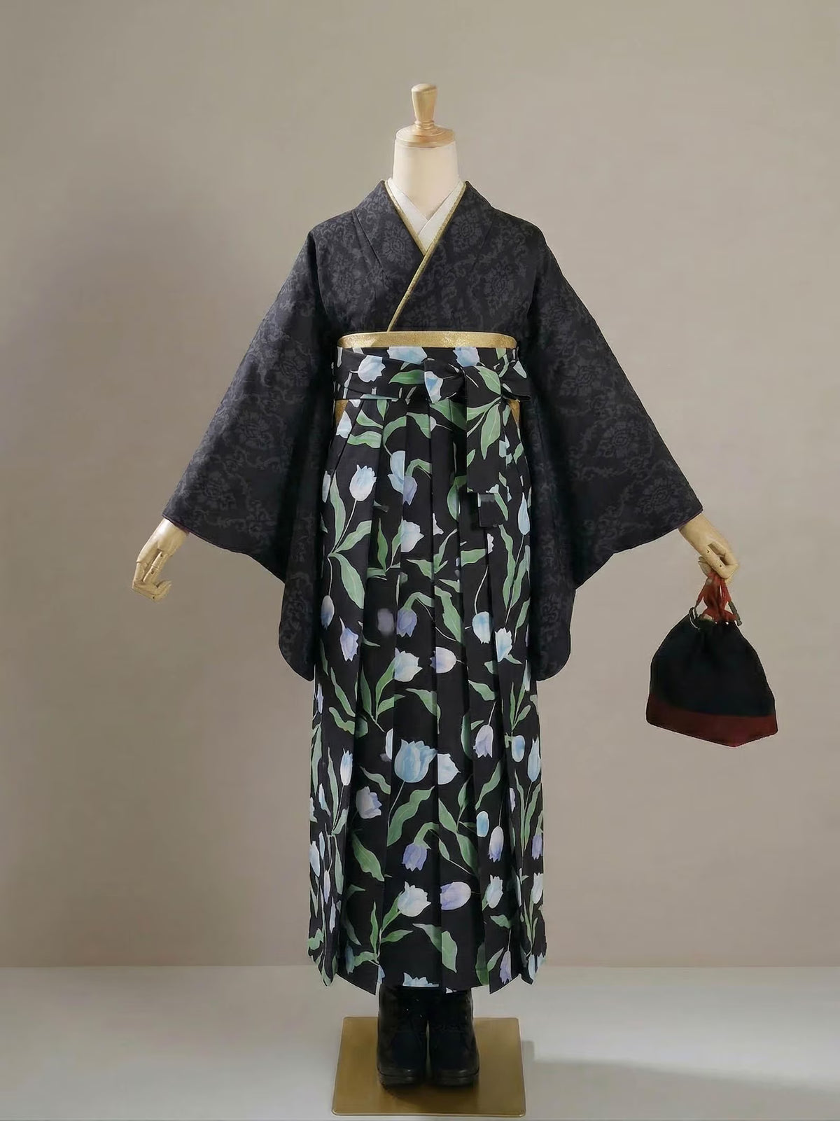 Tulip Hakama Skirt & Jacquard Kimono Set: Women's Graduation Outfit
