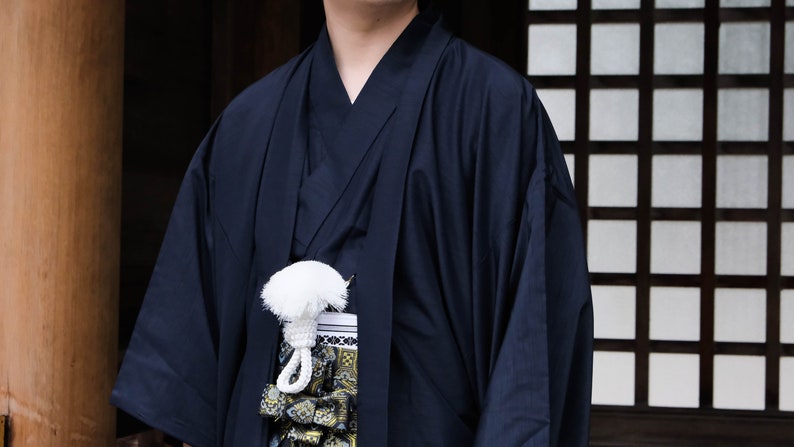 [Plus Size] Traditional Men's Kimono 3PCS Set, Custom-Kamon (Family Crests)