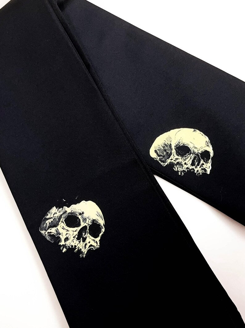 Skull Pattern Double Sided Hanhaba Obi Belt, Yukata Obi