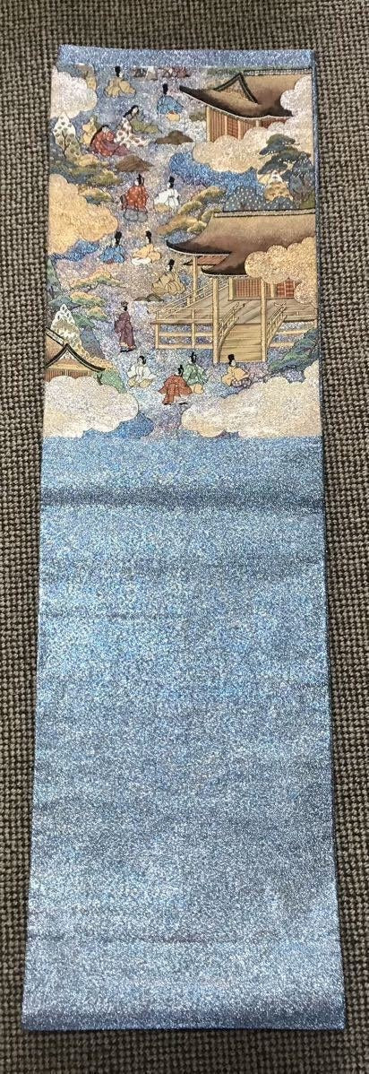 Vintage Heian Period Silk Obi Belt: Gold & Silver Thread Kimono Sash (OB018)
